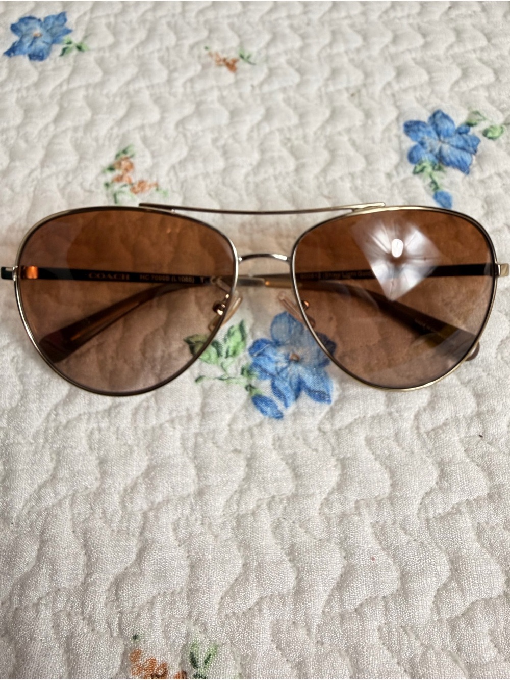 Coach Gold Aviator Sunglasses Shiny Light Gold with Brown Lenses # HC 7099B